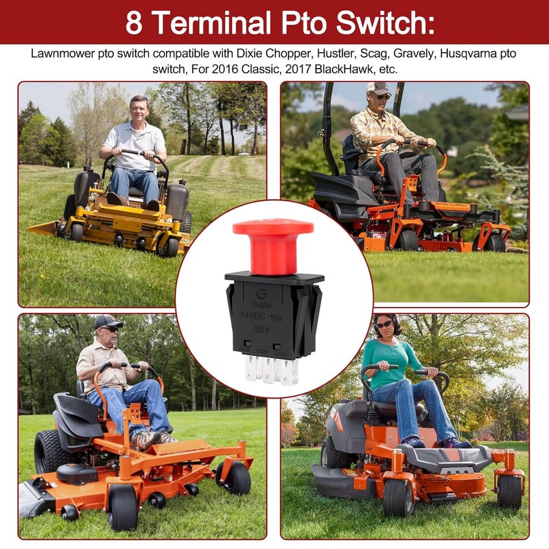 BZTT 8 Terminals Pto Switch 10 AMP Mower Clutch Switch for Delta 6204 6201 Pto Switchs Compatible Hustler Dixie Chopper Husqvarna Mower Parts Classic RZT Pro Series SZT Pro Series Zee 2 RZT - Image 2